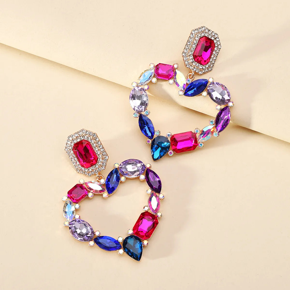 1 Pair Elegant Romantic Heart Shape Plating Inlay Alloy Glass Drop Earrings