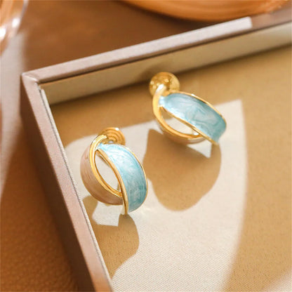 1 Pair Elegant Romantic Marine Style Color Block Enamel 304 Stainless Steel 18K Gold Plated Ear Studs