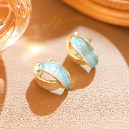 1 Pair Elegant Romantic Marine Style Color Block Enamel 304 Stainless Steel 18K Gold Plated Ear Studs