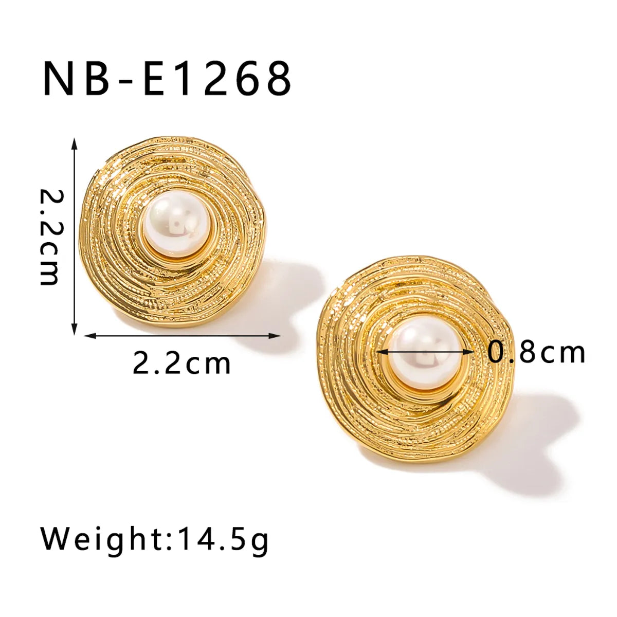 1 Pair Elegant Romantic Round Plating Inlay 304 Stainless Steel Artificial Pearls 18K Gold Plated Ear Studs