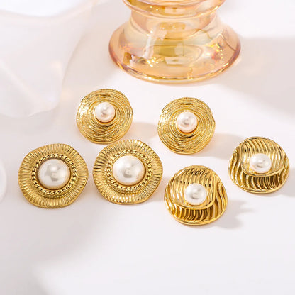 1 Pair Elegant Romantic Round Plating Inlay 304 Stainless Steel Artificial Pearls 18K Gold Plated Ear Studs