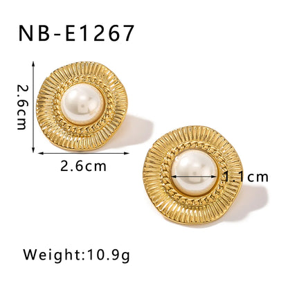 1 Pair Elegant Romantic Round Plating Inlay 304 Stainless Steel Artificial Pearls 18K Gold Plated Ear Studs