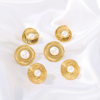 1 Pair Elegant Romantic Round Plating Inlay 304 Stainless Steel Artificial Pearls 18K Gold Plated Ear Studs