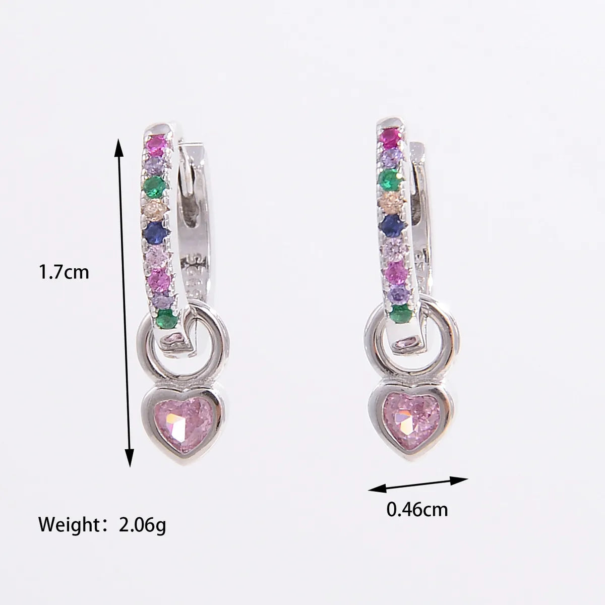 1 Pair Elegant Romantic Shiny Heart Shape Inlay Sterling Silver Zircon 14K Gold Plated White Gold Plated Drop Earrings