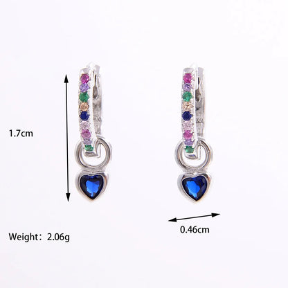 1 Pair Elegant Romantic Shiny Heart Shape Inlay Sterling Silver Zircon 14K Gold Plated White Gold Plated Drop Earrings