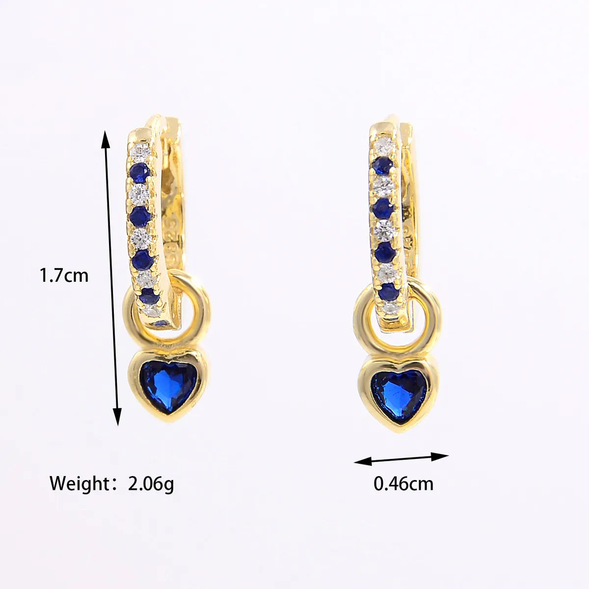 1 Pair Elegant Romantic Shiny Heart Shape Inlay Sterling Silver Zircon 14K Gold Plated White Gold Plated Drop Earrings