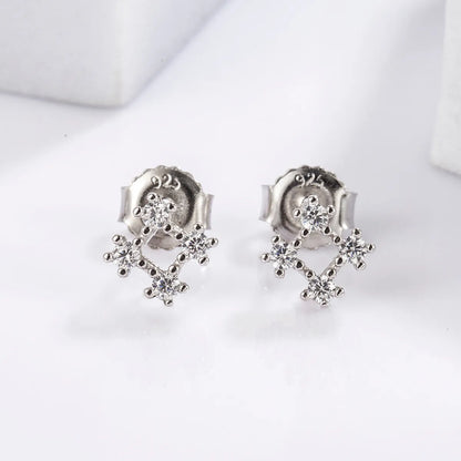 1 Pair Elegant Romantic Shiny Triangle Heart Shape Crown Inlay Carving Sterling Silver Zircon White Gold Plated Ear Studs