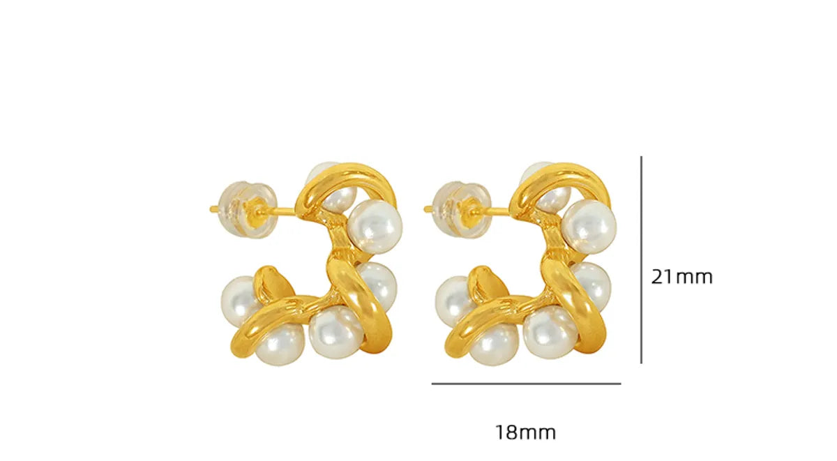 1 Pair Elegant Romantic Sweet C Shape Irregular Plating Inlay Titanium Steel Artificial Pearls 18k Gold Plated Ear Studs