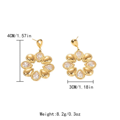 1 Pair Elegant Romantic Sweet Flower 304 Stainless Steel Zircon 14K Gold Plated Ear Studs