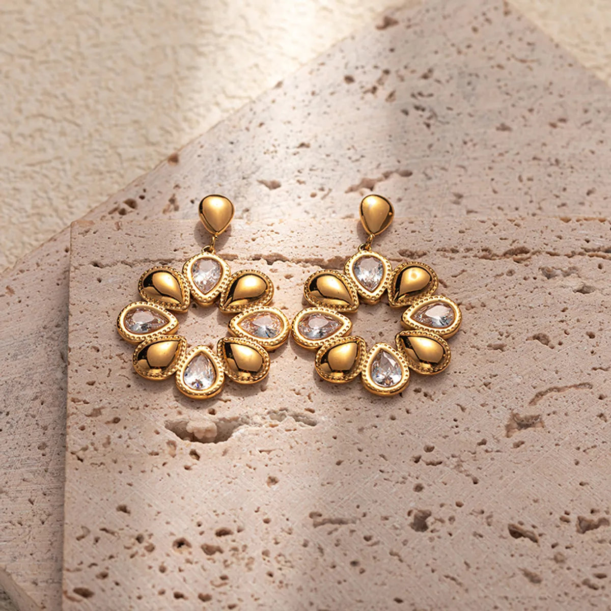 1 Pair Elegant Romantic Sweet Flower 304 Stainless Steel Zircon 14K Gold Plated Ear Studs