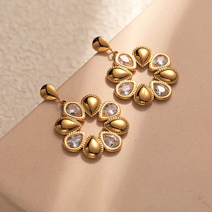 1 Pair Elegant Romantic Sweet Flower 304 Stainless Steel Zircon 14K Gold Plated Ear Studs