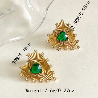 1 Pair Elegant Romantic Sweet Heart Shape Plating Inlay 304 Stainless Steel Gem Zircon 14K Gold Plated Ear Studs