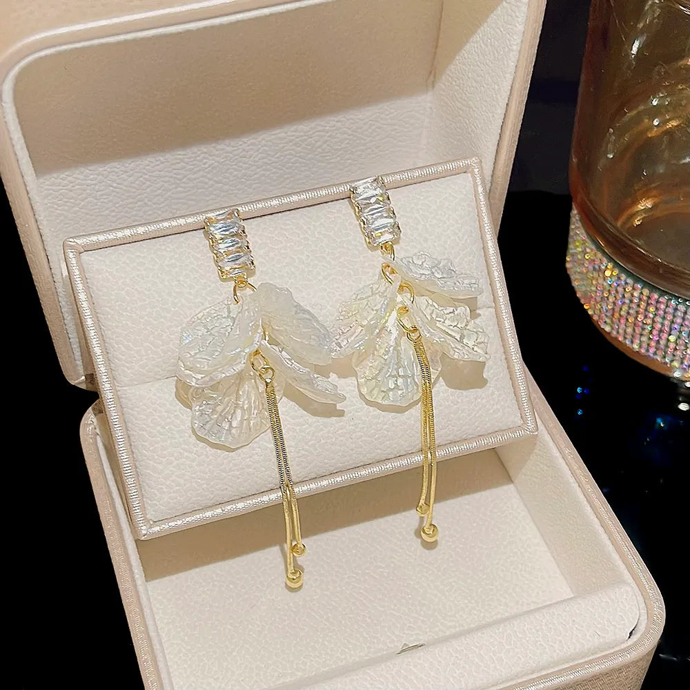 1 Pair Elegant Romantic Sweet Tassel Flower Inlay Copper Zircon Drop Earrings