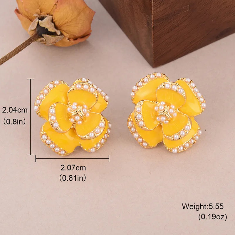 1 Pair Elegant Rose Flower Plating Inlay Copper Pearl Zircon 18K Gold Plated Ear Studs