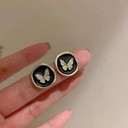 1 Pair Elegant Round Butterfly Enamel Alloy Ear Studs