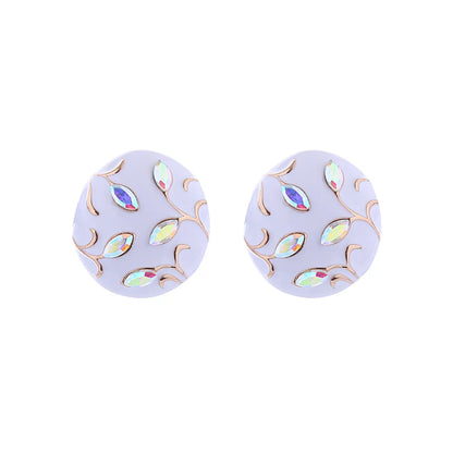 1 Pair Elegant Round Enamel Inlay Alloy Rhinestones Gold Plated Ear Studs