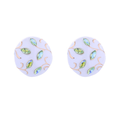 1 Pair Elegant Round Enamel Inlay Alloy Rhinestones Gold Plated Ear Studs