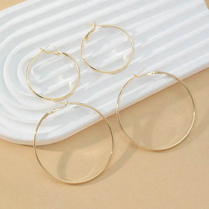 1 Pair Elegant Round Handmade Alloy Metal White Gold Plated Gold Plated Hoop Earrings