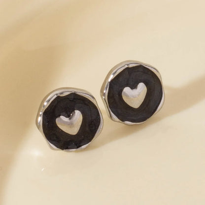 1 Pair Elegant Round Heart Shape 304 Stainless Steel Ear Studs