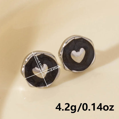 1 Pair Elegant Round Heart Shape 304 Stainless Steel Ear Studs