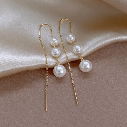 1 Pair Elegant Round Imitation Pearl Alloy Copper Ear Line