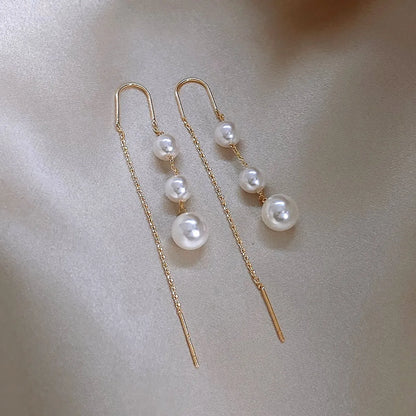 1 Pair Elegant Round Imitation Pearl Alloy Copper Ear Line