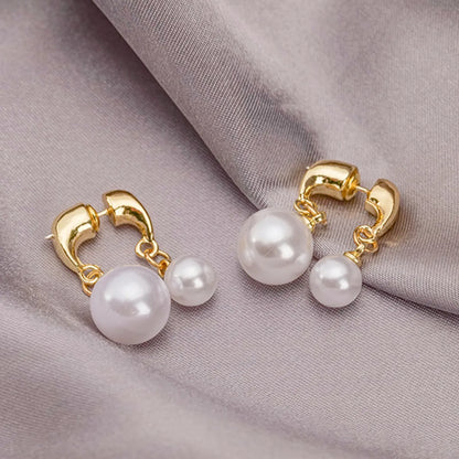 1 Pair Elegant Round Imitation Pearl Copper Drop Earrings