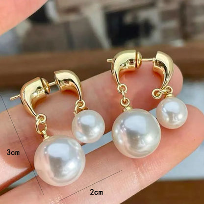 1 Pair Elegant Round Imitation Pearl Copper Drop Earrings