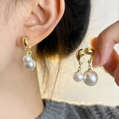 1 Pair Elegant Round Imitation Pearl Copper Drop Earrings