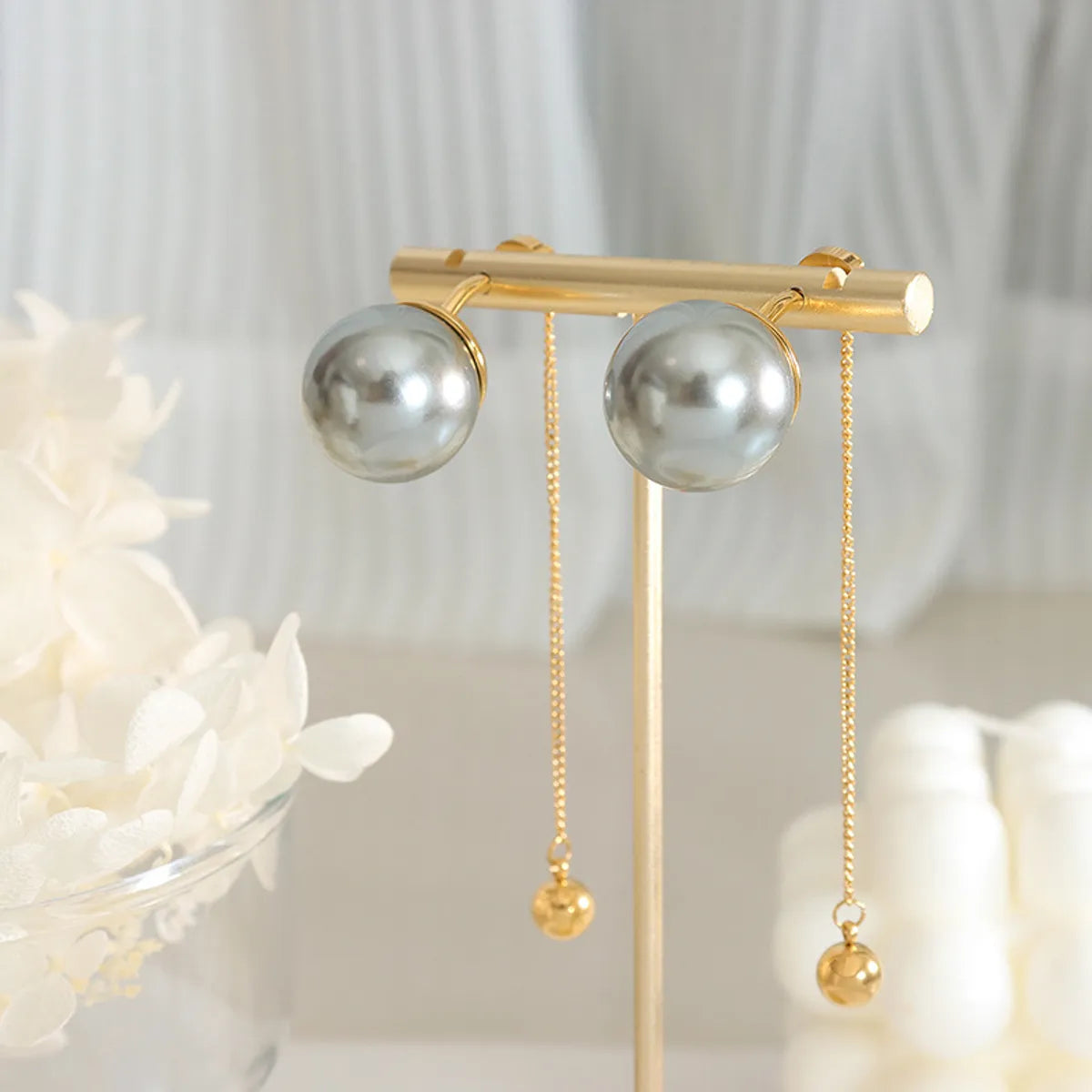 1 Pair Elegant Round Imitation Pearl Plating Women's Drop Earrings