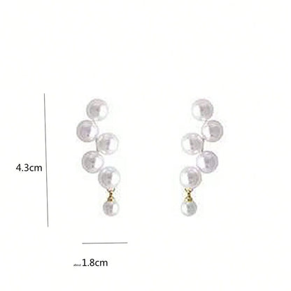 1 Pair Elegant Round Inlay Alloy Artificial Pearls Drop Earrings