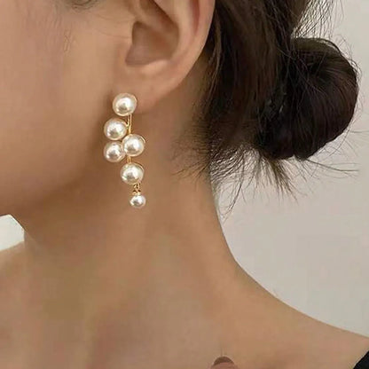 1 Pair Elegant Round Inlay Alloy Artificial Pearls Drop Earrings