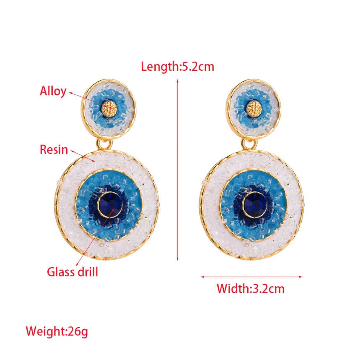 1 Pair Elegant Round Inlay Alloy Resin Glass Drill Resin Drop Earrings