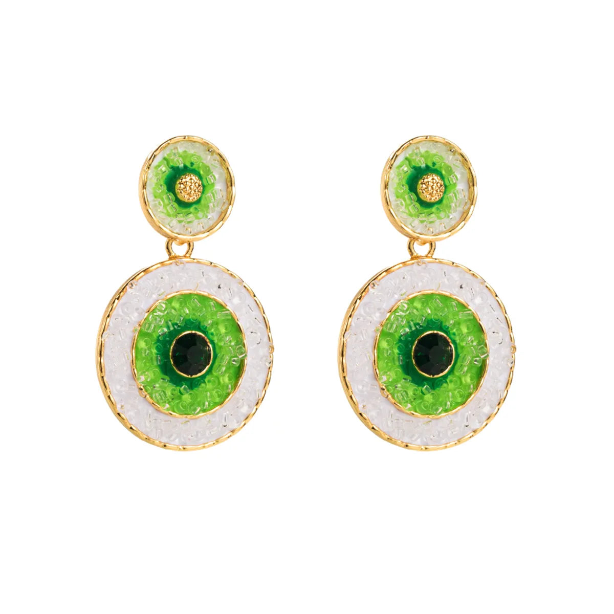 1 Pair Elegant Round Inlay Alloy Resin Glass Drill Resin Drop Earrings