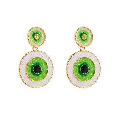 1 Pair Elegant Round Inlay Alloy Resin Glass Drill Resin Drop Earrings