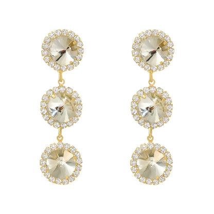 1 Pair Elegant Round Inlay Alloy Rhinestones Drop Earrings