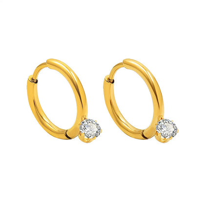 1 Pair Elegant Round Inlay 304 Stainless Steel Artificial Rhinestones 18K Gold Plated Earrings