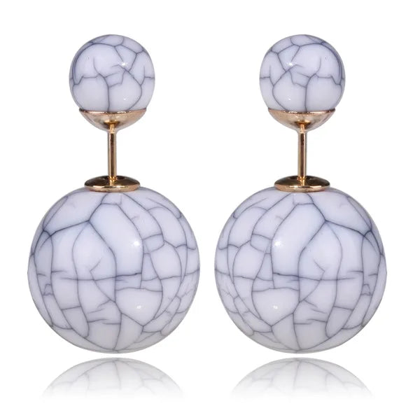 1 Pair Elegant Round Marble Imitation Pearl Alloy Drop Earrings