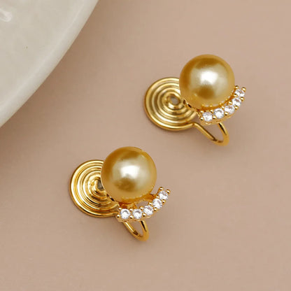 1 Pair Elegant Round Pearl Copper 18K Gold Plated Ear Studs