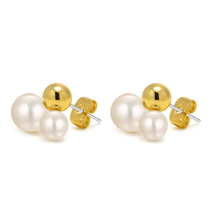 1 Pair Elegant Round Plating Artificial Pearl Brass Gold Plated Earrings