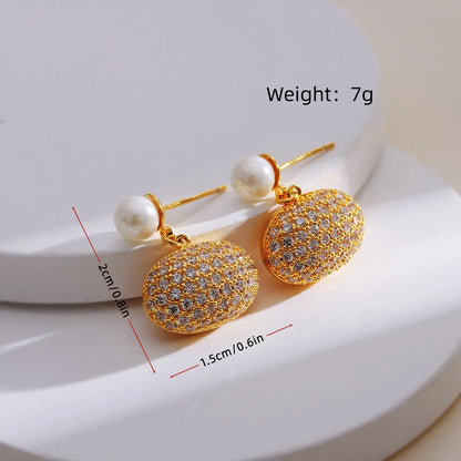 1 Pair Elegant Round Plating Inlay Copper Artificial Gemstones 18k Gold Plated Drop Earrings