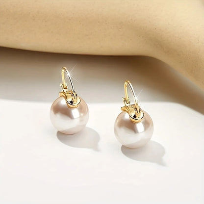 1 Pair Elegant Round Plating Inlay Copper Pearl Drop Earrings