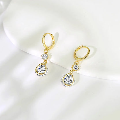 1 Pair Elegant Round Plating Inlay Copper Zircon Gold Plated Drop Earrings