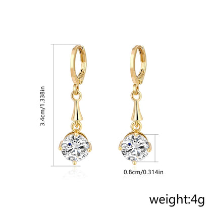 1 Pair Elegant Round Plating Inlay Copper Zircon Gold Plated Drop Earrings