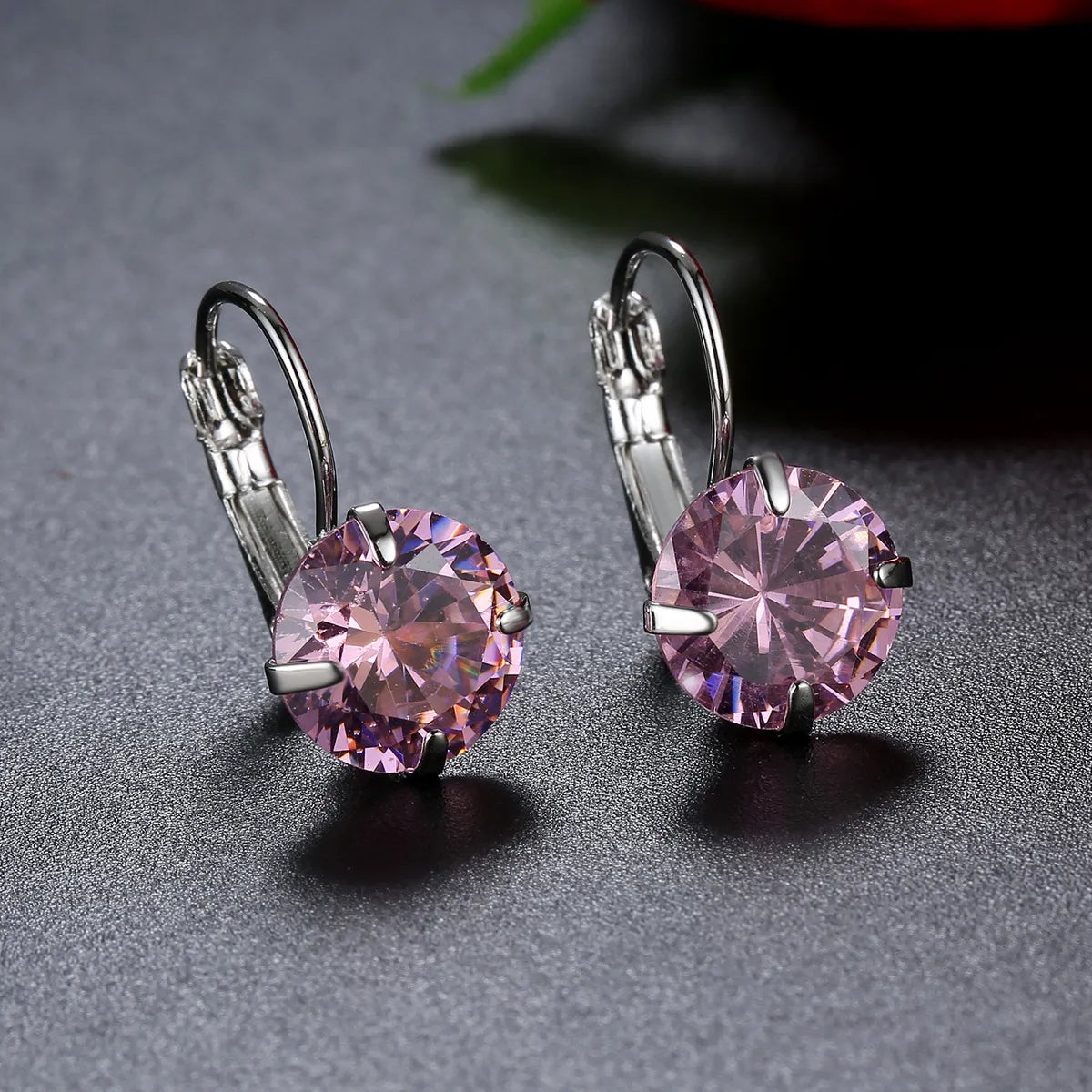 1 Pair Elegant Round Plating Inlay Copper Zircon Silver Plated Earrings