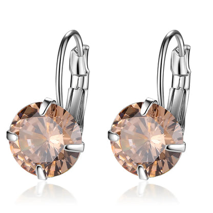 1 Pair Elegant Round Plating Inlay Copper Zircon Silver Plated Earrings