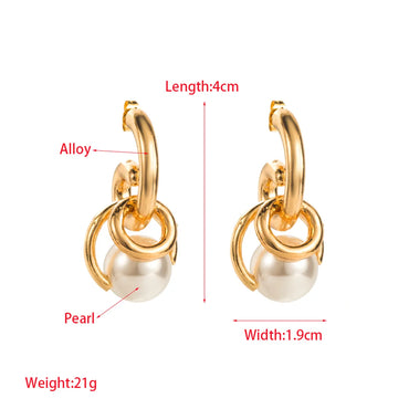 1 Pair Elegant Round Plating Inlay Imitation Pearl Alloy Pearl Drop Earrings