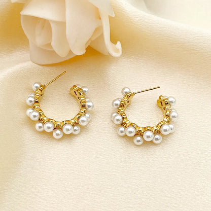 1 Pair Elegant Round Plating Inlay Stainless Steel Artificial Pearls Gold Plated Ear Studs