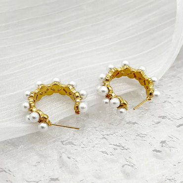 1 Pair Elegant Round Plating Inlay Stainless Steel Artificial Pearls Gold Plated Ear Studs