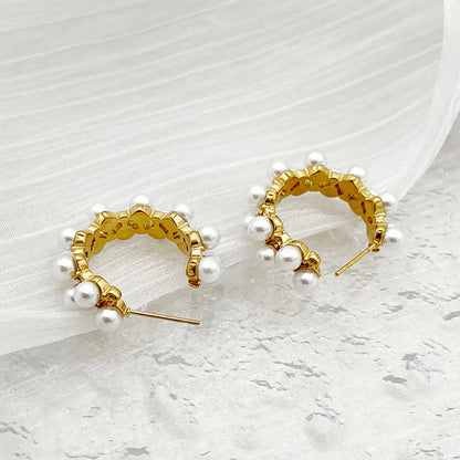 1 Pair Elegant Round Plating Inlay Stainless Steel Artificial Pearls Gold Plated Ear Studs